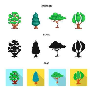 Ağaç ve doğa logosu yalıtılmış nesne. Hisse senedi için ağaç ve taç vektör simge topluluğu.