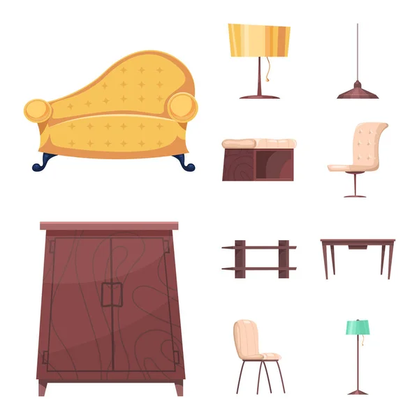 Векторный дизайн мебели и вывески квартиры. Коллекция мебели и векторных иллюстраций для дома . — стоковый вектор