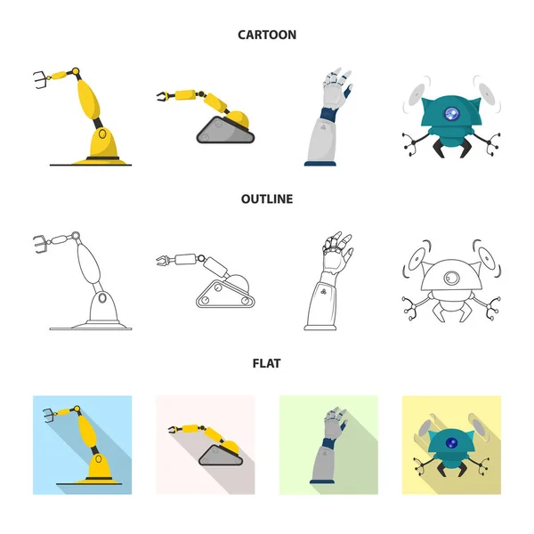 Isoliertes Roboterobjekt und Fabriksymbol. Sammlung von Roboter- und Weltraumvektorsymbolen für Aktien. — Stockvektor