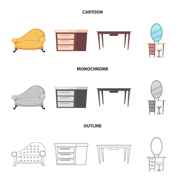 Vektorillustration av möbler och lägenhet symbol. Samling av möbler och hem aktiesymbol för webben. — Stock vektor