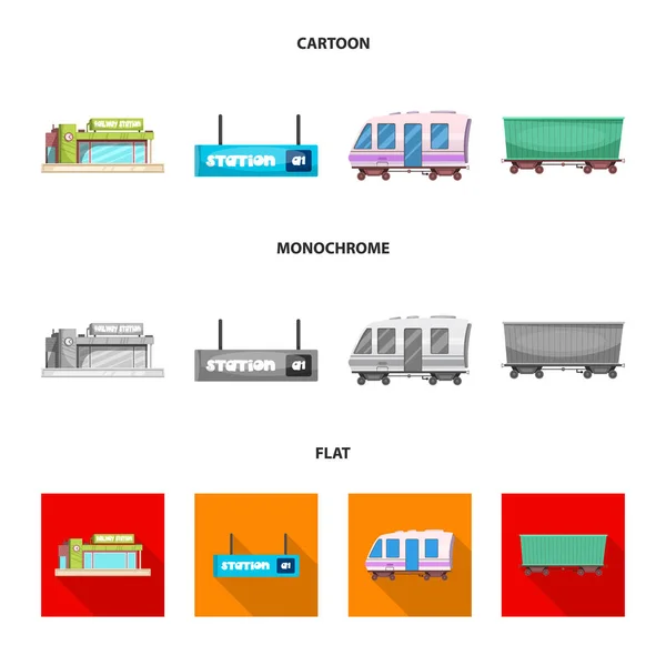 Illustrazione vettoriale del segnale ferroviario e della stazione. Serie di illustrazioni vettoriali del treno e del biglietto . — Vettoriale Stock