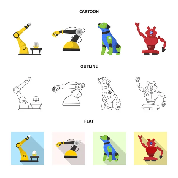 Diseño vectorial de robot e icono de fábrica. Conjunto de robot e ilustración de vector de stock espacial . — Archivo Imágenes Vectoriales