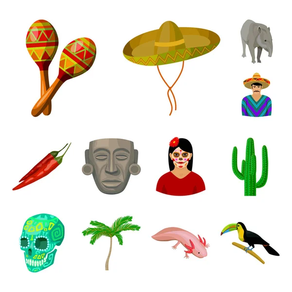 Ország Mexikó rajzfilm ikonok beállítása gyűjtemény design. Mexikó és landmark vektor szimbólum állomány honlap illusztráció. — Stock Vector