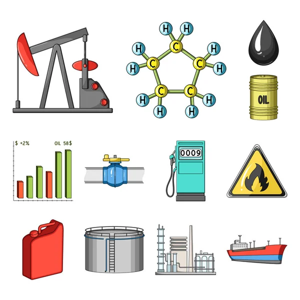 Ikony kreskówka przemysłu ropy naftowej kolekcja zestaw do projektowania. Urządzeń i produkcji ropy symbol web czas ilustracja wektorowa. — Wektor stockowy
