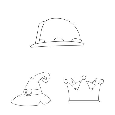 Şapkalar ve kap işareti yalıtılmış nesne. Şapkalar ve aksesuar hisse senedi vektör çizim.