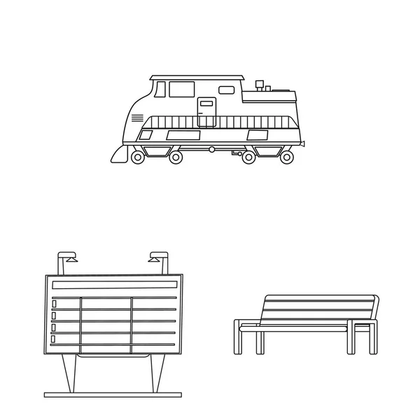Geïsoleerde object van trein en station pictogram. Set van trein en ticket aandelensymbool voor web. — Stockvector