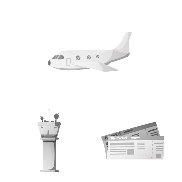 Vektorillustration des Flughafen- und Flugzeuglogos. Set Flughafen und Flugzeug Vektor Icon für Lager. — Stockvektor
