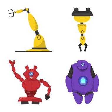 Robot ve fabrika simge vektör tasarımı. Hisse senedi için robot ve uzay vektör simge kümesi.