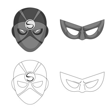 Bir kahraman ve maske işaret illüstrasyon vektör. Kahraman ve süper kahraman hisse senedi vektör çizim seti.
