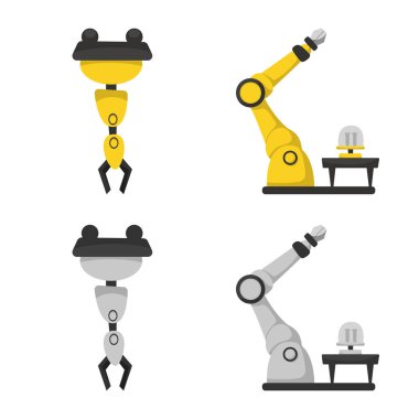 Robot ve fabrika simge vektör tasarımı. Hisse senedi için robot ve uzay vektör simge kümesi.