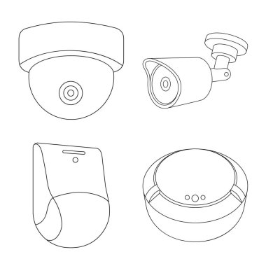 Cctv ve kamera işareti vektör tasarımı. Cctv ve sistem stok vektör çizim seti.