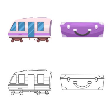 Tren ve istasyon logo yalıtılmış nesne. Web için tren ve bilet hisse senedi simgesi kümesi.