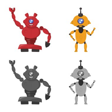 Robot ve fabrika işareti yalıtılmış nesne. Hisse senedi için robot ve uzay vektör simge topluluğu.