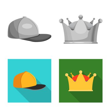 Şapkalar ve kap simgesi yalıtılmış nesne. Web için hisse senedi sembolü şapkalar ve aksesuar koleksiyonu.