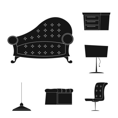Mobilya ve daire işareti vektör tasarımı. Mobilya ve hisse senedi için ev vektör simge kümesi.