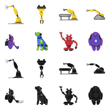 Robot ve fabrika simge vektör tasarımı. Robot ve uzay hisse senedi vektör çizim topluluğu.