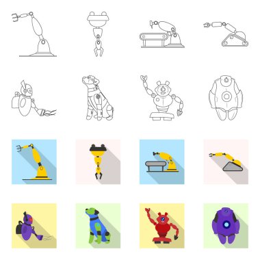 Robot ve fabrika simgesi yalıtılmış nesne. Hisse senedi için robot ve uzay vektör simge topluluğu.