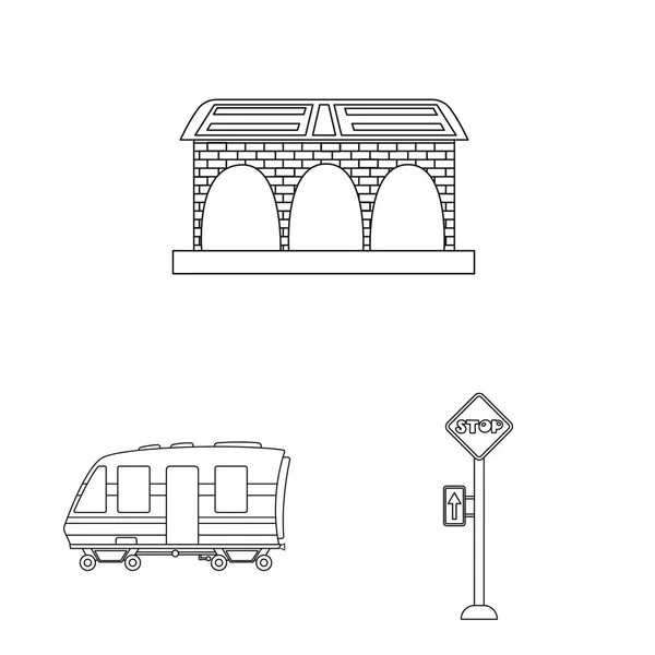 Ilustración vectorial del icono del tren y la estación. Conjunto de tren y ticket vector icono para stock . — Archivo Imágenes Vectoriales
