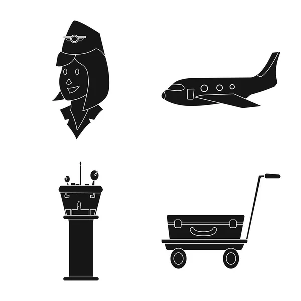 Изолированный объект иконки аэропорта и самолета. Коллекция символов аэропорта и самолета для веб-сайтов . — стоковый вектор