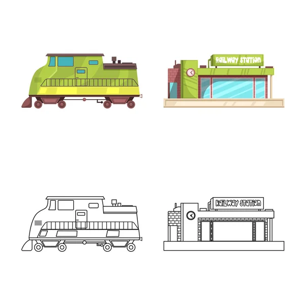 Progettazione vettoriale del segnale ferroviario e della stazione. Set di icone del treno e del vettore del biglietto per le scorte . — Vettoriale Stock