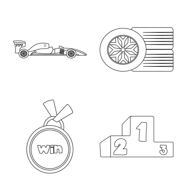 Design vettoriale dell'auto e logo del rally. Set di auto e icona vettoriale gara per magazzino . — Vettoriale Stock