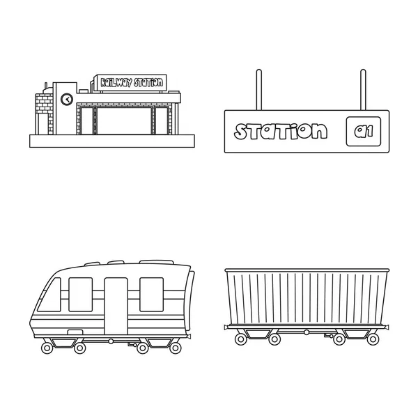 Objeto aislado del símbolo del tren y la estación. Conjunto de tren y ticket vector icono para stock . — Vector de stock
