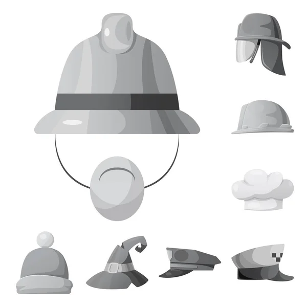 Ізольований об'єкт з логотипом головного убору та шапки. Набір значків головного убору та аксесуарів для запасів . — стоковий вектор