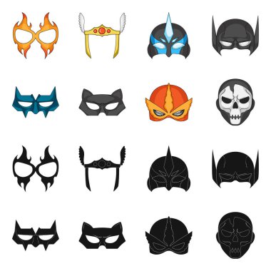 Kahraman ve maske simge vektör tasarımı. Kahraman ve süper kahraman hisse senedi vektör çizim topluluğu.