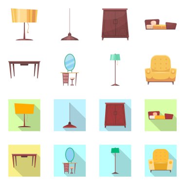 Mobilya ve daire simge vektör Illustration. Mobilya ve hisse senedi için ev vektör simge kümesi.
