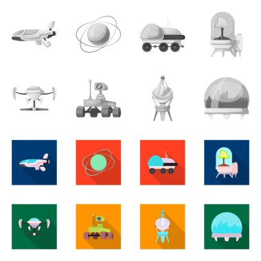 Mars ve uzay logo yalıtılmış nesne. Mars ve dünya hisse senedi vektör çizim koleksiyonu.