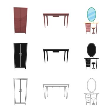 Mobilya ve daire simgesi yalıtılmış nesne. Mobilya ve ev hisse senedi vektör çizim.