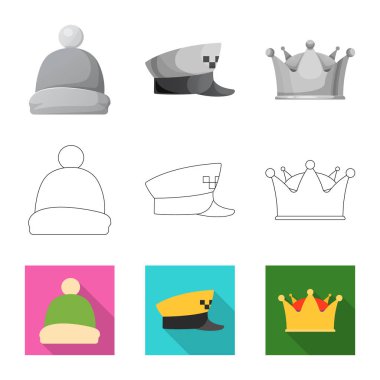 Şapkalar ve kap simge vektör Illustration. Şapkalar ve aksesuar hisse senedi vektör çizim.