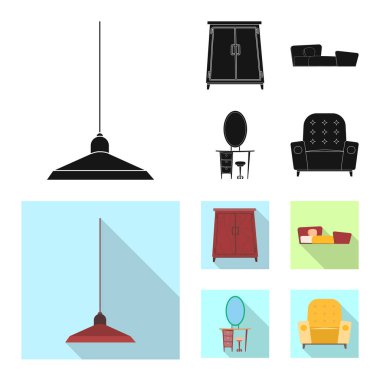 Mobilya ve daire işareti vektör tasarımı. Mobilya ve ev vektör simgesini hissenin koleksiyonu.