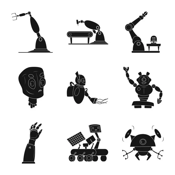 Векторное проектирование робота и логотипа завода. Коллекция векторных иллюстраций робота и космоса . — стоковый вектор