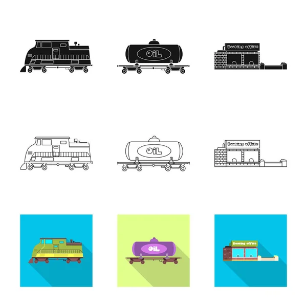 Isolerade objekt och tågstation tecken. Samling av tåg och biljett vektor ikonen för lager. — Stock vektor