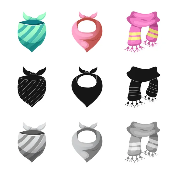 Изолированный предмет с шарфом и символом шаль. Набор векторных иконок шарфа и аксессуаров для склада . — стоковый вектор
