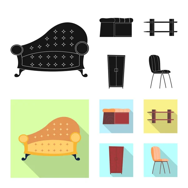 Isolerade objekt av möbler och lägenhet symbol. Uppsättning av möbler och hem vektor ikon för lager. — Stock vektor
