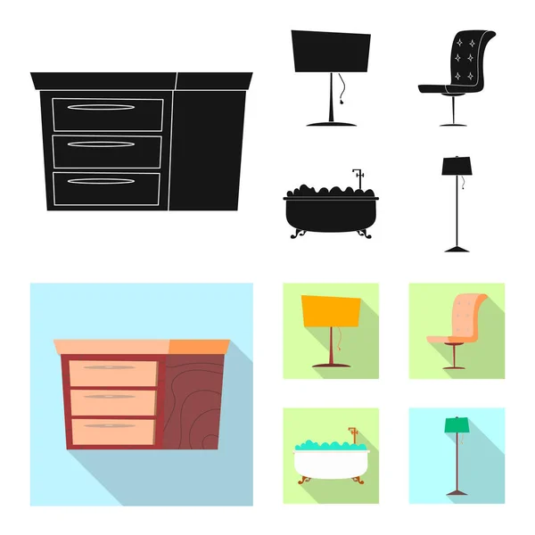 Vektorillustration av möbler och lägenhet logotyp. Samling av möbler och hem lager vektorillustration. — Stock vektor