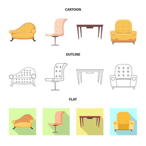 Vectorillustratie van meubilair en appartement logo. Collectie van meubels en home stock vectorillustratie. — Stockvector