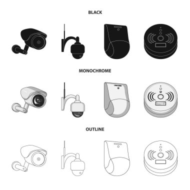 Cctv ve kamera simgesi yalıtılmış nesne. Cctv ve sistem stok vektör çizim topluluğu.