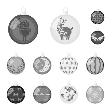 Topları set koleksiyonu tasarım için dekorasyon tek renkli simgeler için. Noel topları sembol stok web illüstrasyon vektör.