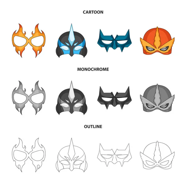 Векторная иллюстрация символа героя и маски. Набор векторных значков героя и супергероя для инвентаря . — стоковый вектор