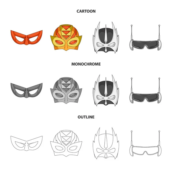 Geïsoleerde object van held en mask-symbool. Set van held en superheld voorraad vectorillustratie. — Stockvector