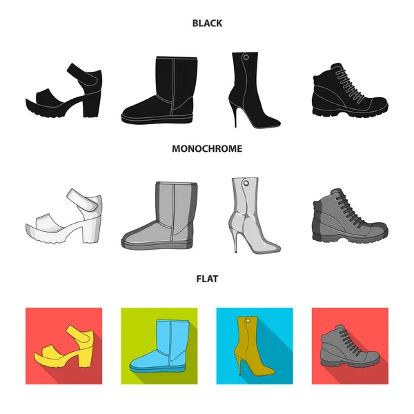 Ένα σύνολο από εικονίδια σε μια ποικιλία από παπούτσια. Διαφορετικά παπούτσια μόνο εικονίδιο στο μαύρο, επίπεδη, μονόχρωμη στυλ διάνυσμα web σύμβολο μετοχής εικονογράφηση. — Διανυσματικό Αρχείο