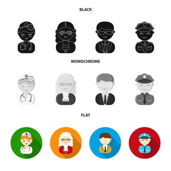 Doctor, judge, business, police.Profession set collection icons in black, flat, monochrome style vector symbol stock illustration web.