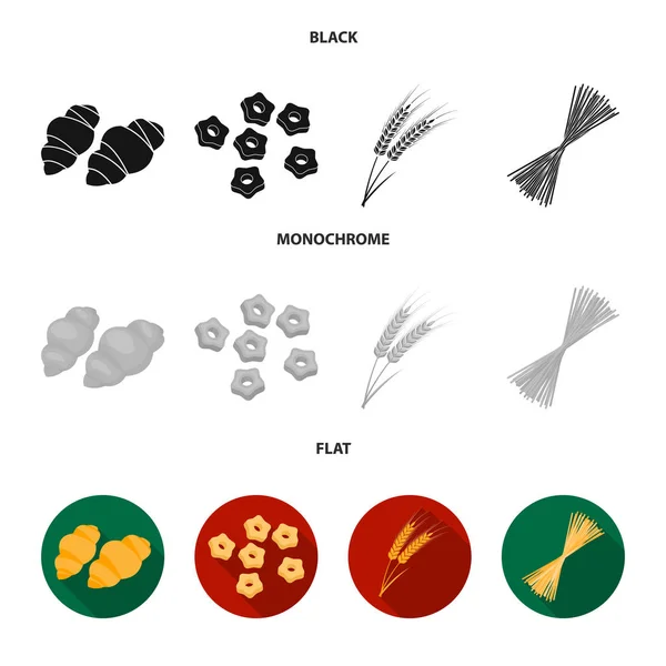 Diversi tipi di pasta. Tipi di icone di raccolta pasta set in nero, piatto, in stile monocromatico vettore simbolo stock illustrazione web . — Vettoriale Stock