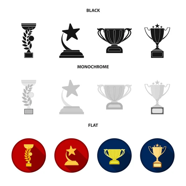 Gouden Cup zwart, plat, zwart-wit pictogrammen in set collectie voor design. Winnaars Cup vectorillustratie symbool voorraad web. — Stockvector