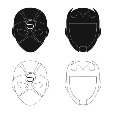 Kahraman ve maske logosu yalıtılmış nesne. Kahraman ve süper kahraman hisse senedi vektör çizim seti.
