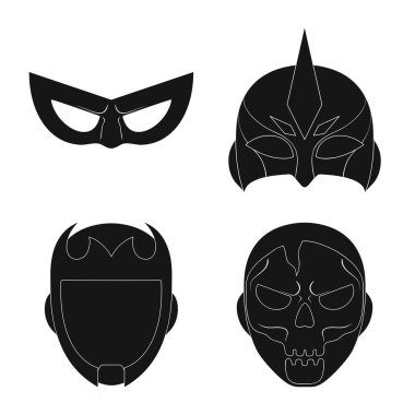 Bir kahraman ve maske işaret tasarım vektör. Web için kahraman ve süper kahraman hisse senedi simgesi kümesi.