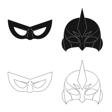 Kahraman ve maske simgesinin yalıtılmış nesne. Kahraman ve süper kahraman hisse senedi vektör çizim topluluğu.